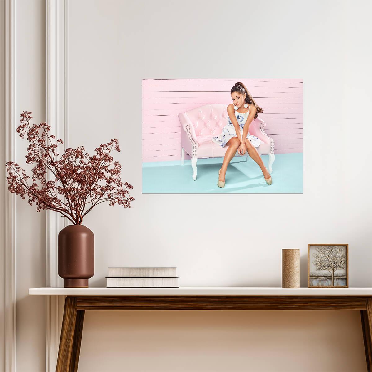 Ariana Grande Floral Dress | Pink Couch Photoshoot Poster | Pop Star Wall Art - Music Poster