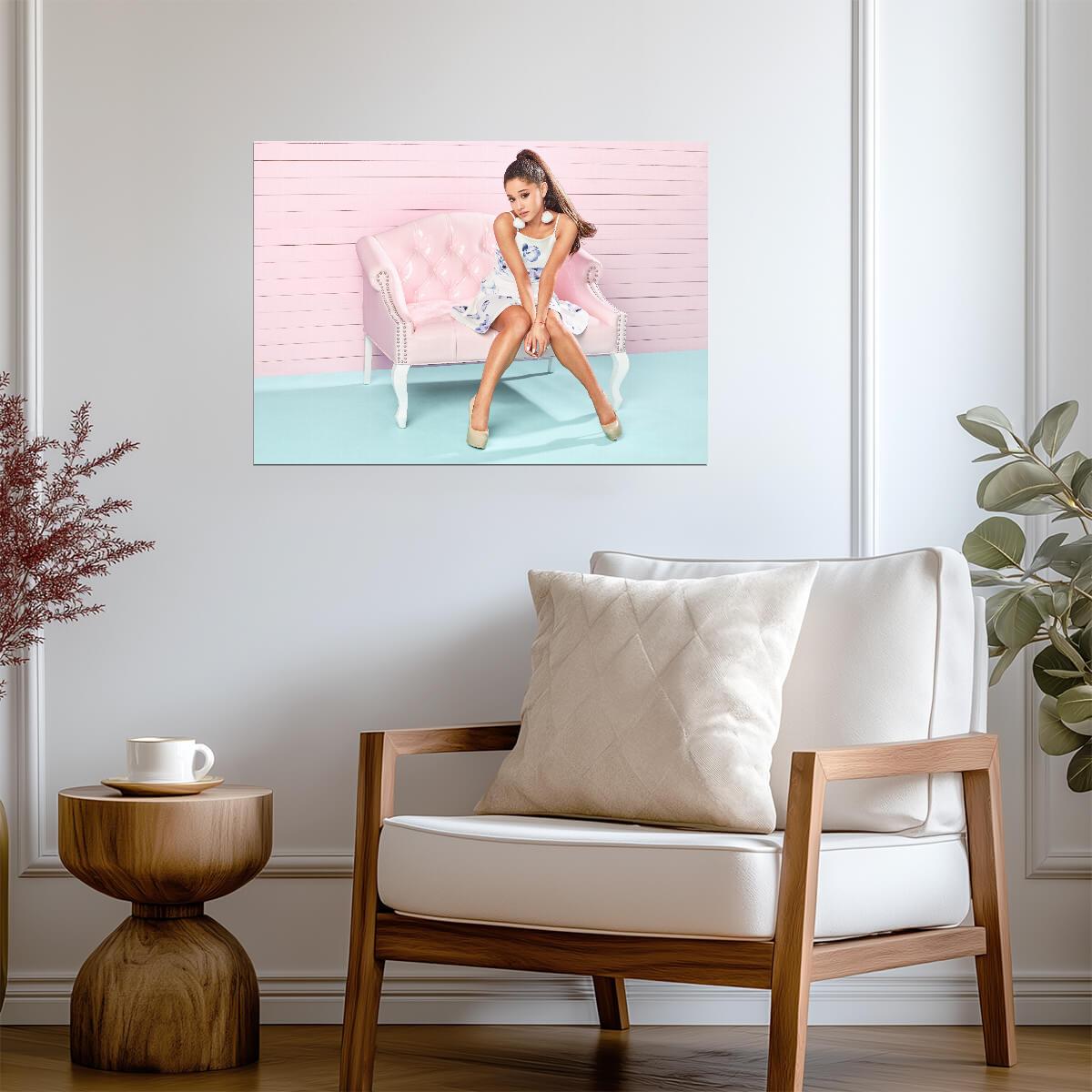 Ariana Grande Floral Dress | Pink Couch Photoshoot Poster | Pop Star Wall Art - Music Poster