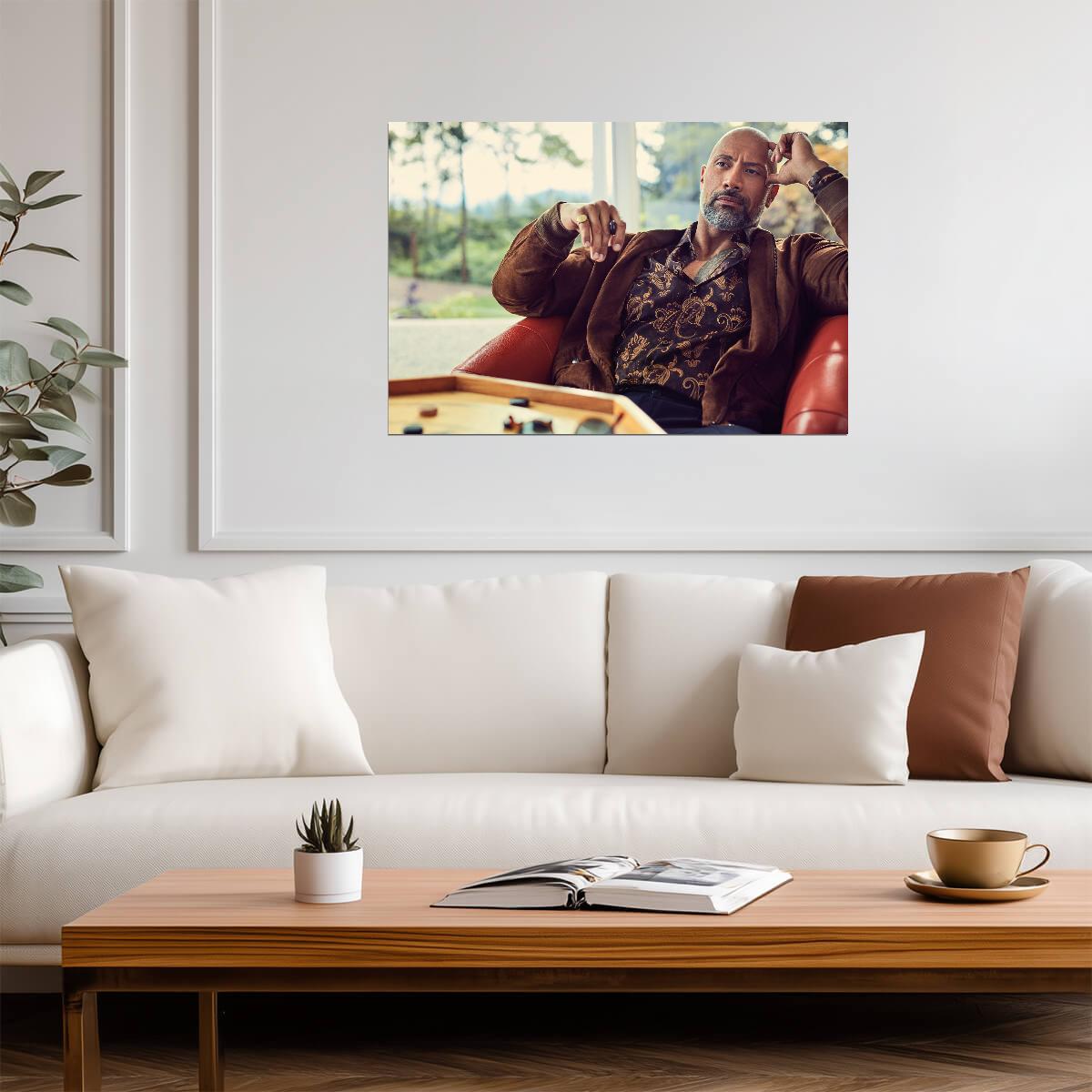 Dwayne Johnson The Rock Portrait | Brown Jacket Photoshoot Poster | Celebrity Wall Art - Celebrities Poster