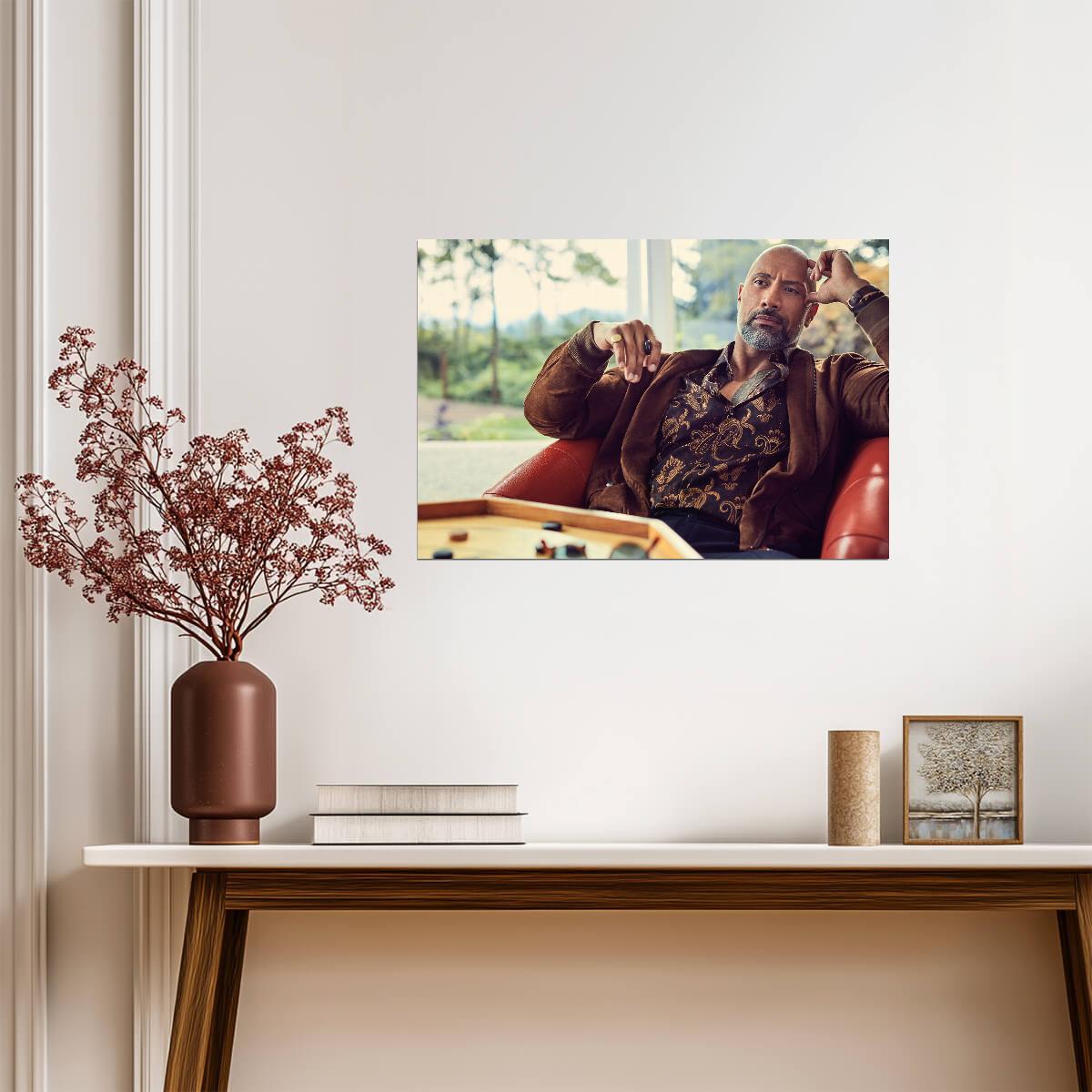 Dwayne Johnson The Rock Portrait | Brown Jacket Photoshoot Poster | Celebrity Wall Art - Celebrities Poster