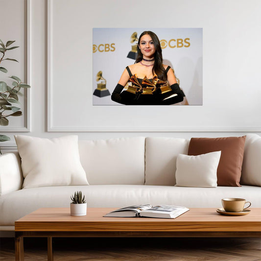 Olivia Rodrigo with Grammys | Music Awards Portrait | Pop Star Fan Gift Poster - Music Poster