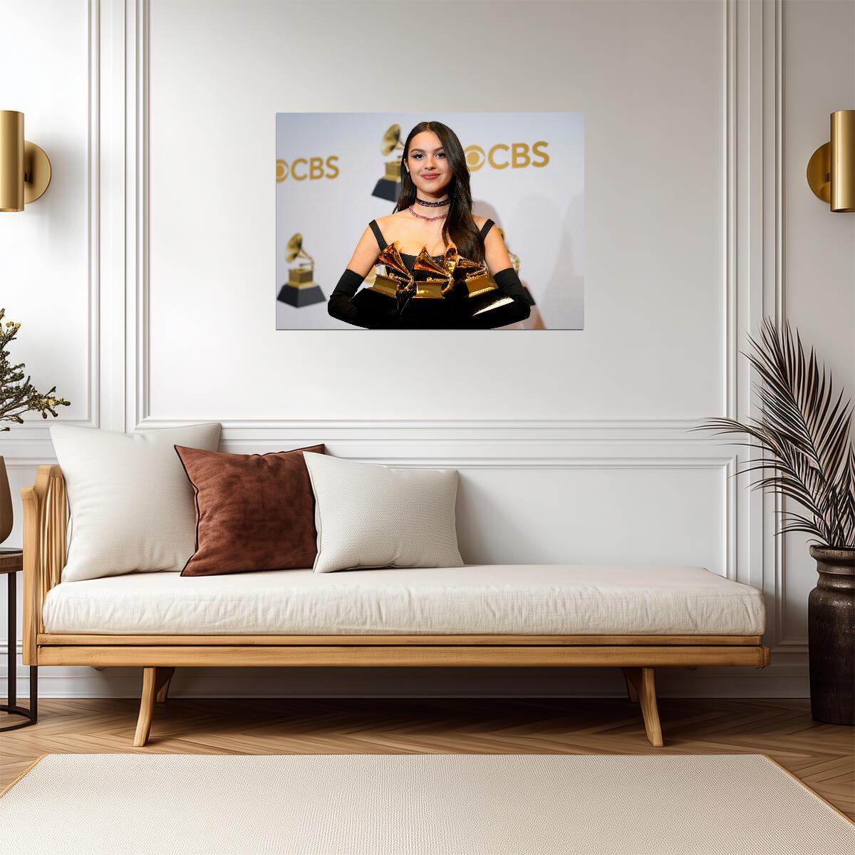 Olivia Rodrigo with Grammys | Music Awards Portrait | Pop Star Fan Gift Poster - Music Poster