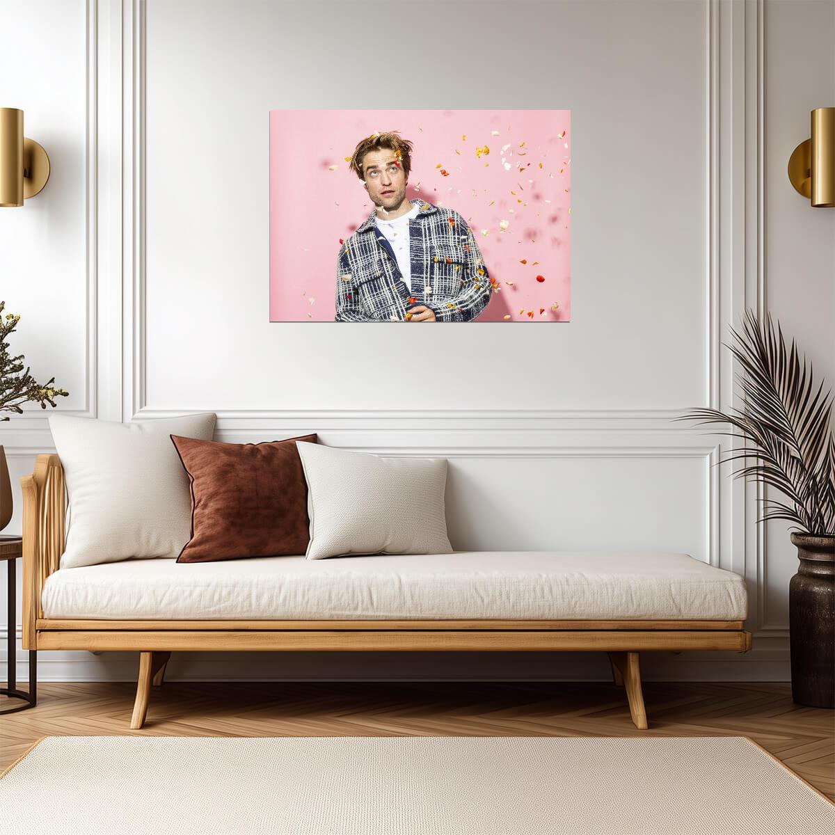 Robert Pattinson Flower Petals | Pink Studio Portrait | Celebrity Actor Poster - Celebrities Poster