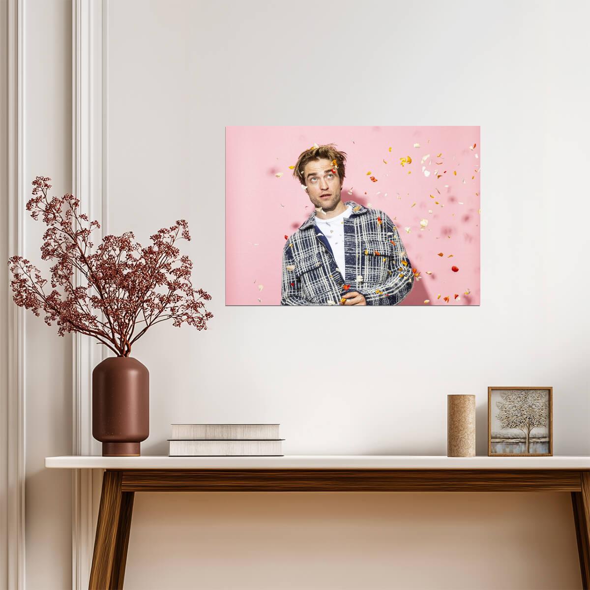 Robert Pattinson Flower Petals | Pink Studio Portrait | Celebrity Actor Poster - Celebrities Poster