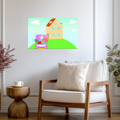 Peppa Pig Family Outside House | Daddy Mummy & George | Kids Room Decor Poster - Movies & TV Poster