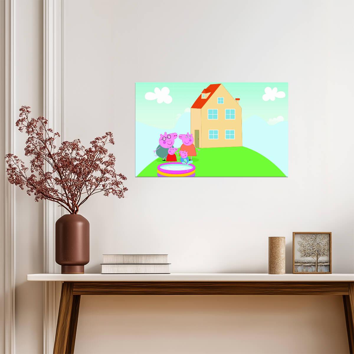 Peppa Pig Family Outside House | Daddy Mummy & George | Kids Room Decor Poster - Movies & TV Poster