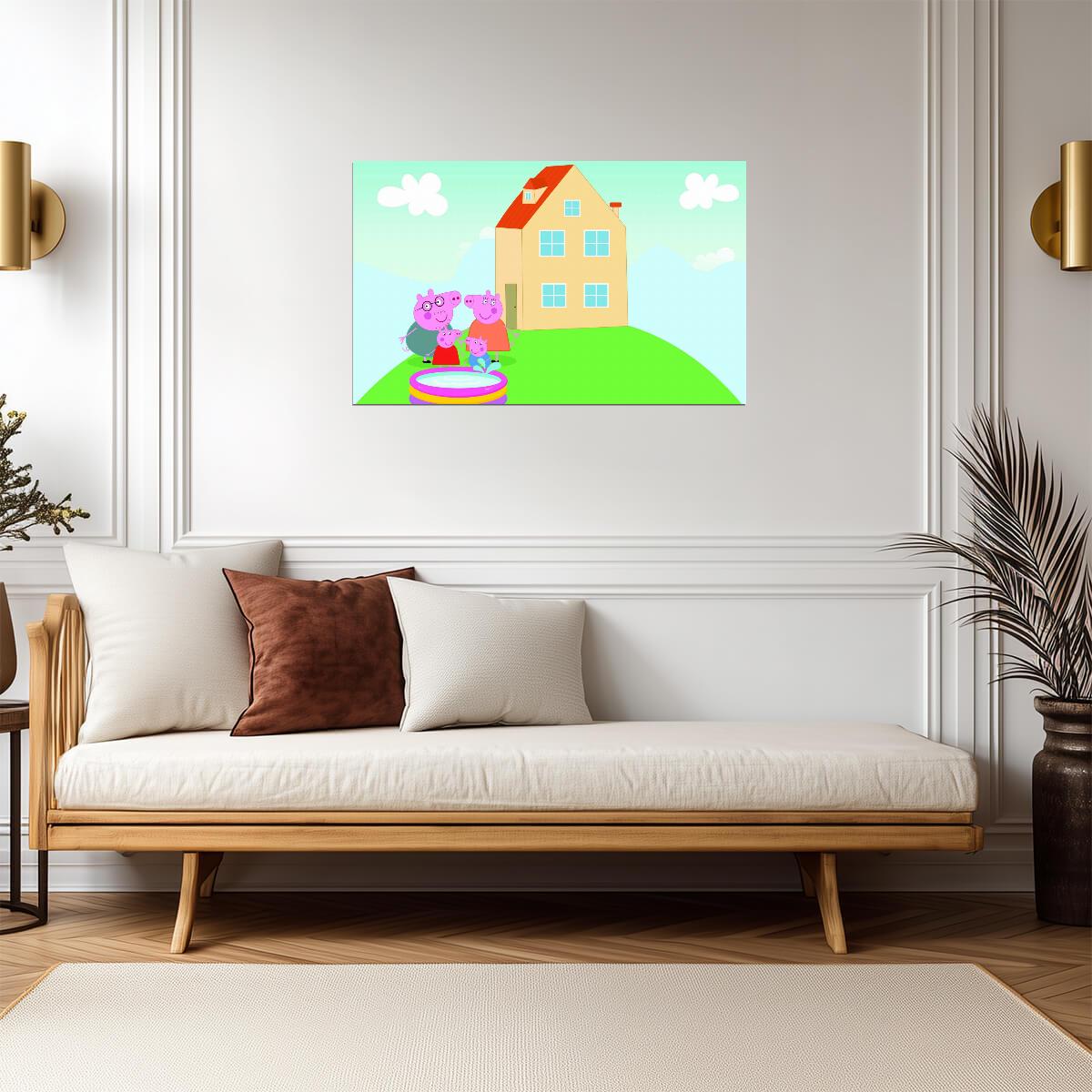Peppa Pig Family Outside House | Daddy Mummy & George | Kids Room Decor Poster - Movies & TV Poster