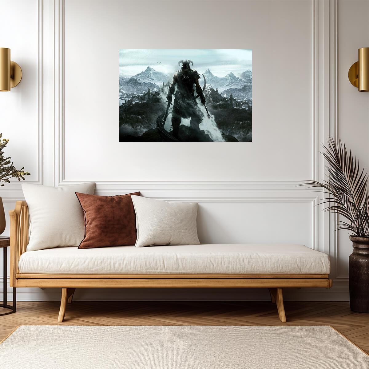 Skyrim Dragonborn Promo Art | Iconic Warrior Poster | Fantasy RPG Gaming Decor - Video Games Poster