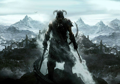 Skyrim Dragonborn Promo Art | Iconic Warrior Poster | Fantasy RPG Gaming Decor - Video Games Poster