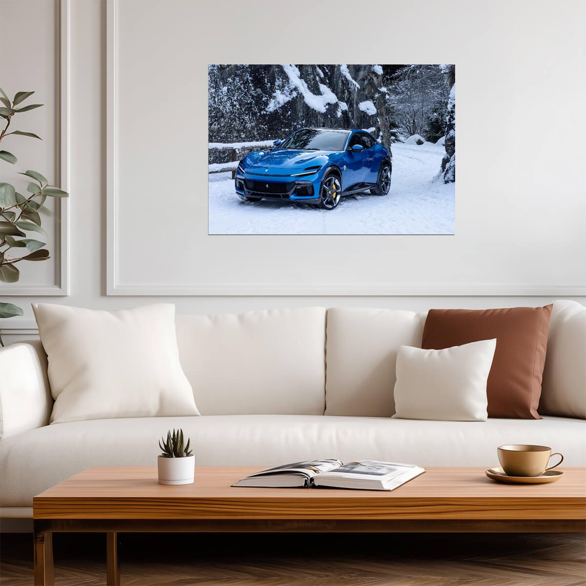 Ferrari Purosangue | Blue Italian Super SUV Poster | AWD Performance in Snow - Cars Poster