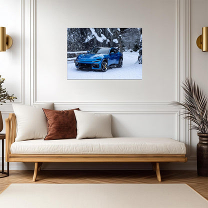 Ferrari Purosangue | Blue Italian Super SUV Poster | AWD Performance in Snow - Cars Poster
