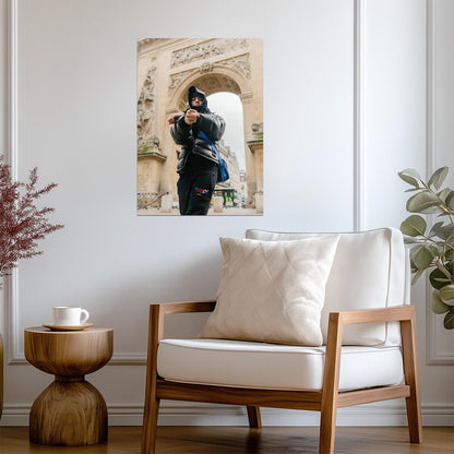 Central Cee in Paris | Black Puffer Jacket Poster | Trapstar Bag Wall Art - Music Poster