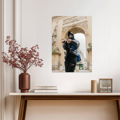 Central Cee in Paris | Black Puffer Jacket Poster | Trapstar Bag Wall Art - Music Poster