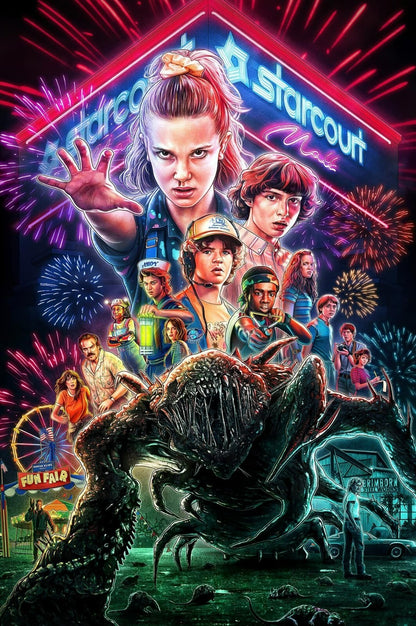 Stranger Things Season 3 Art | Starcourt Mall Neon Style | 80s Sci-Fi Horror Poster - Movies & TV Poster