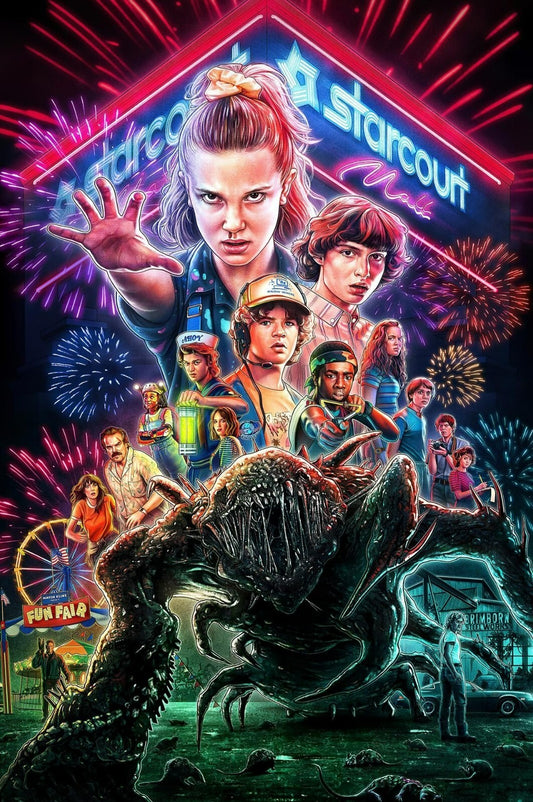Stranger Things Season 3 Art | Starcourt Mall Neon Style | 80s Sci-Fi Horror Poster - Movies & TV Poster