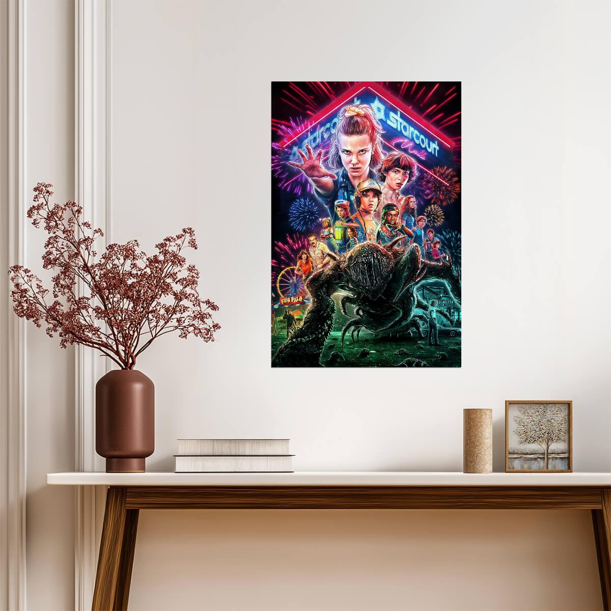 Stranger Things Season 3 Art | Starcourt Mall Neon Style | 80s Sci-Fi Horror Poster - Movies & TV Poster