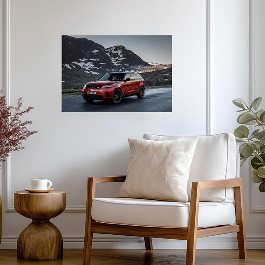 Land Rover Range Rover Velar R-Dynamic | Red Luxury SUV Poster | Mountain Pass Driving Art - Cars Poster