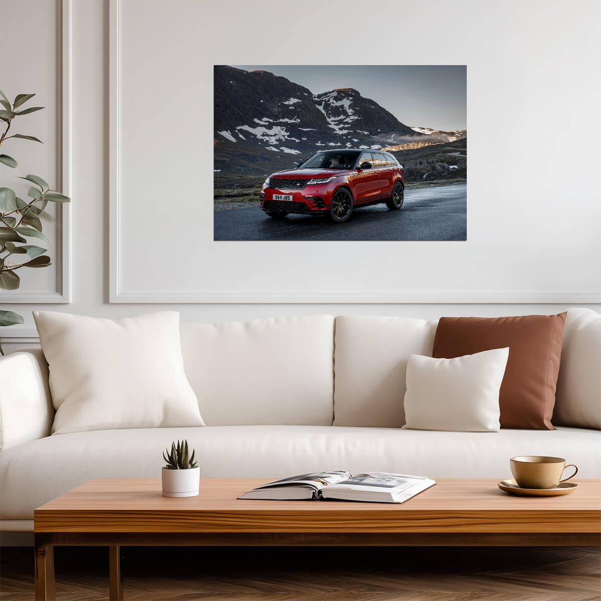Land Rover Range Rover Velar R-Dynamic | Red Luxury SUV Poster | Mountain Pass Driving Art - Cars Poster