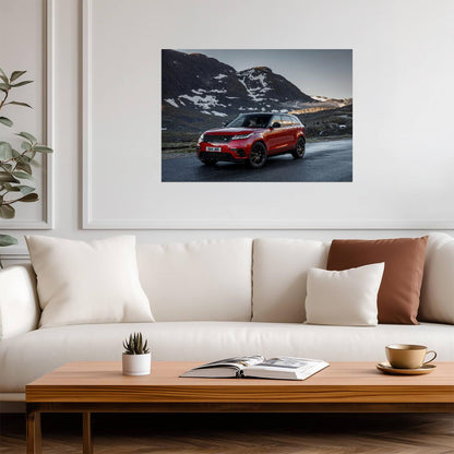 Land Rover Range Rover Velar R-Dynamic | Red Luxury SUV Poster | Mountain Pass Driving Art - Cars Poster