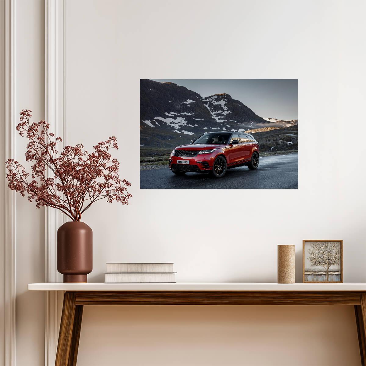 Land Rover Range Rover Velar R-Dynamic | Red Luxury SUV Poster | Mountain Pass Driving Art - Cars Poster