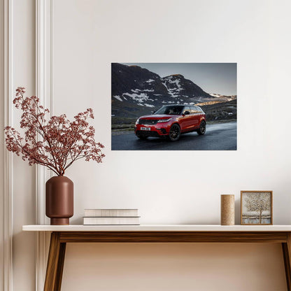 Land Rover Range Rover Velar R-Dynamic | Red Luxury SUV Poster | Mountain Pass Driving Art - Cars Poster