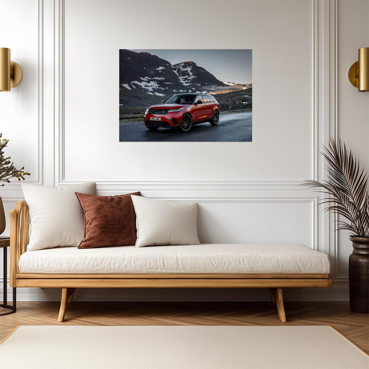 Land Rover Range Rover Velar R-Dynamic | Red Luxury SUV Poster | Mountain Pass Driving Art - Cars Poster