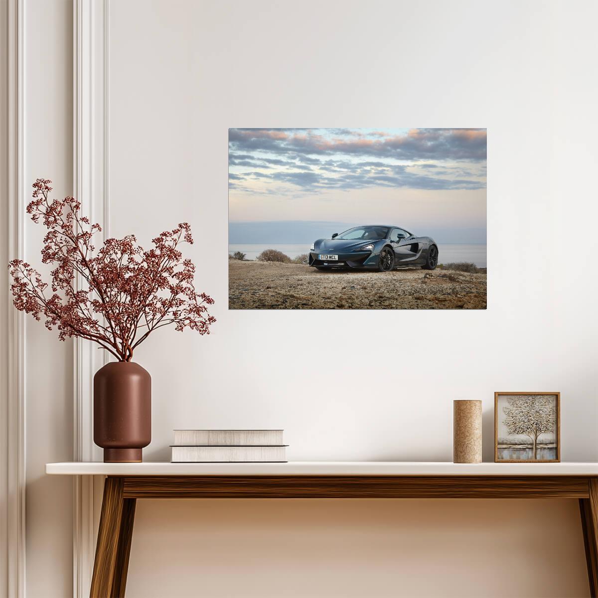 McLaren 570GT | British Supercar Poster | Grand Tourer on Coastal Cliff at Dusk - Cars Poster