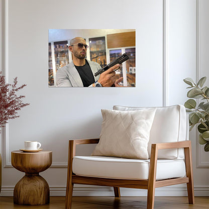 Andrew Tate with Pistol | Internet Personality Photo | Modern Wall Poster - Celebrities Poster
