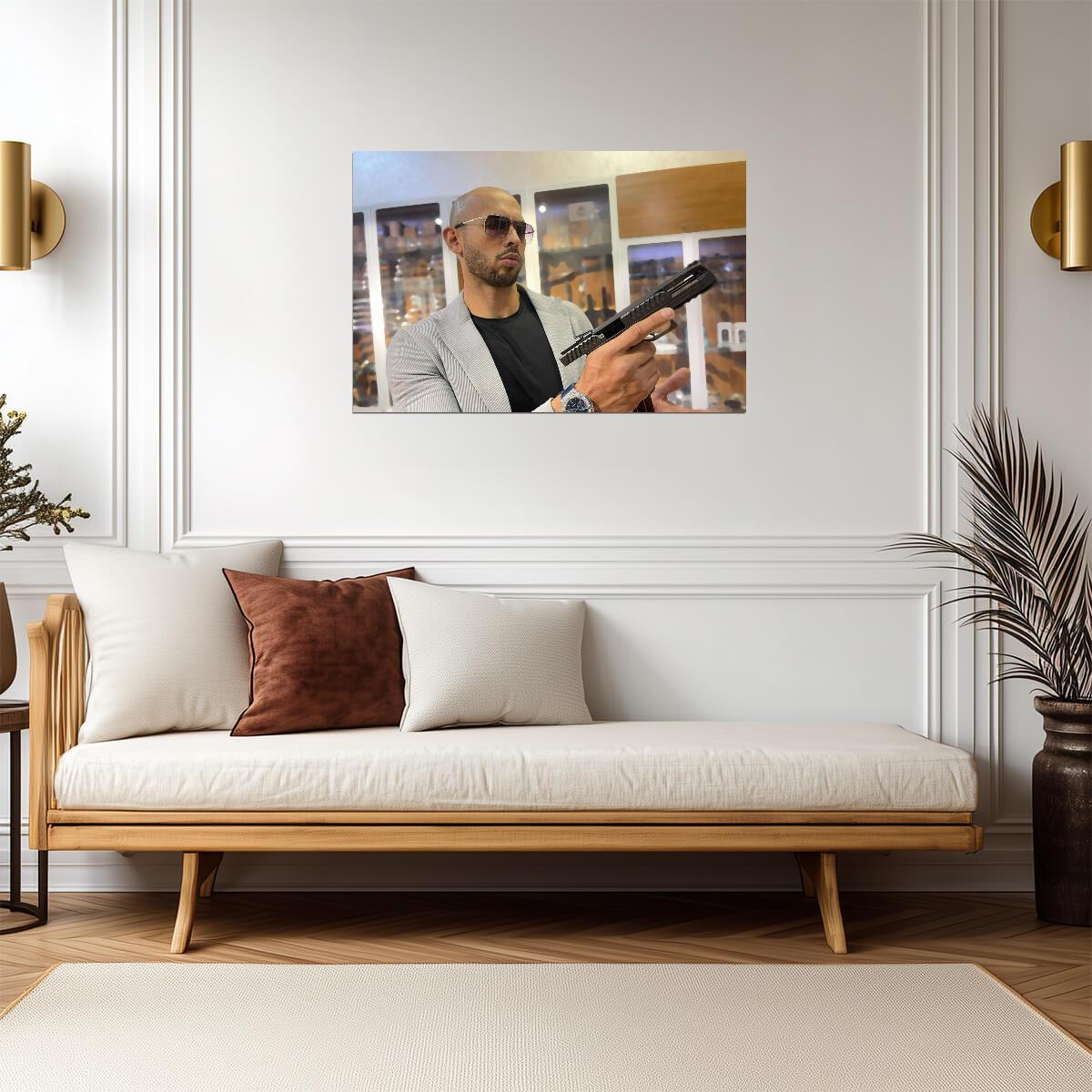 Andrew Tate with Pistol | Internet Personality Photo | Modern Wall Poster - Celebrities Poster