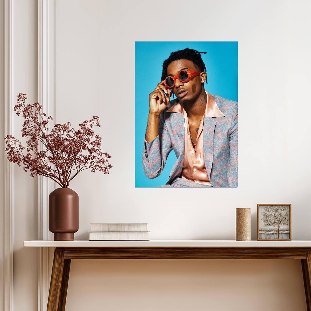 Playboi Carti Plaid Suit Photoshoot | Orange Sunglasses Poster | Celebrity Fashion Art - Music Poster