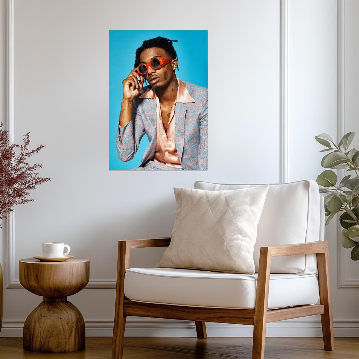 Playboi Carti Plaid Suit Photoshoot | Orange Sunglasses Poster | Celebrity Fashion Art - Music Poster
