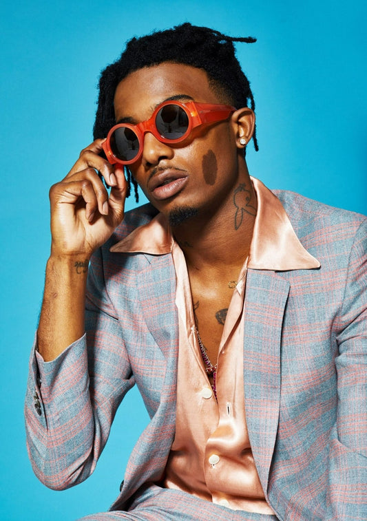 Playboi Carti Plaid Suit Photoshoot | Orange Sunglasses Poster | Celebrity Fashion Art - Music Poster