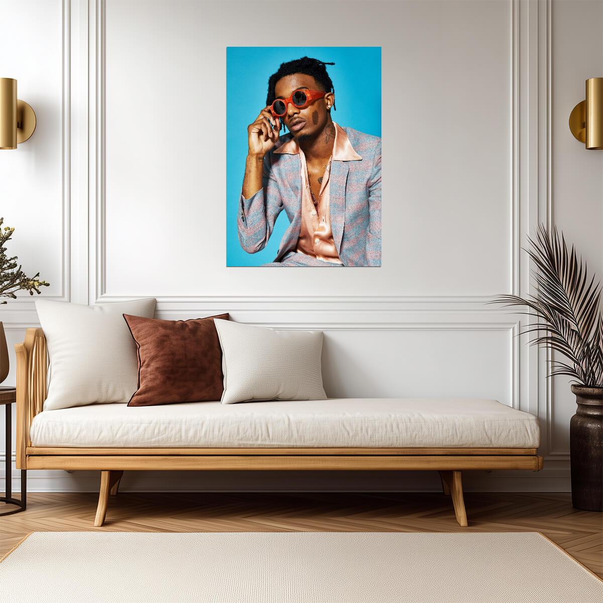 Playboi Carti Plaid Suit Photoshoot | Orange Sunglasses Poster | Celebrity Fashion Art - Music Poster