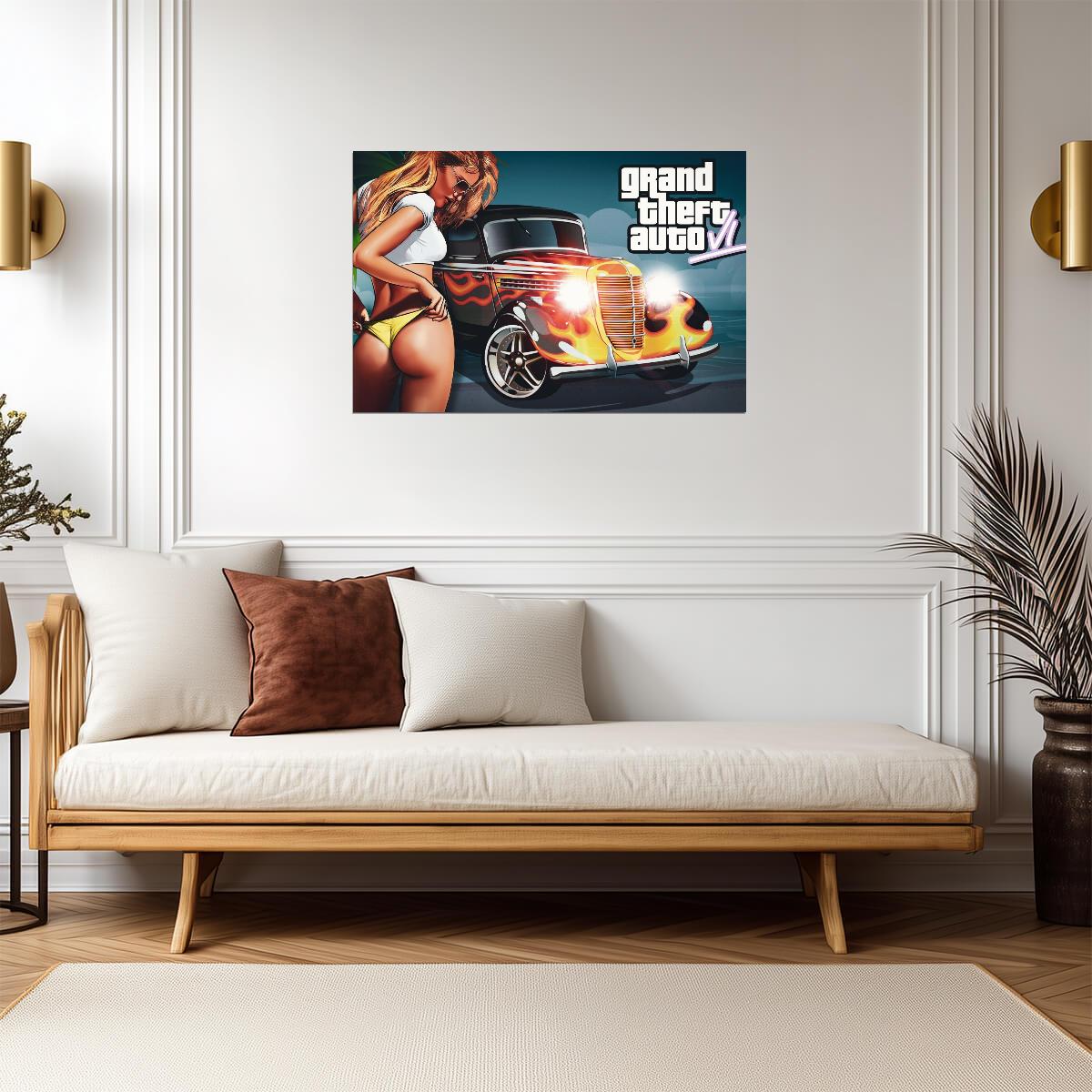 Grand Theft Auto VI Fan Art Hot Rod & Girl | Vice City Style Poster | Action-Adventure Art - Video Games Poster