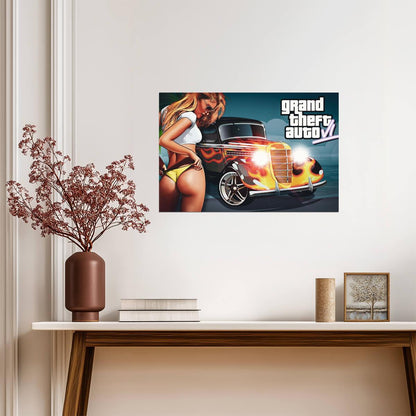 Grand Theft Auto VI Fan Art Hot Rod & Girl | Vice City Style Poster | Action-Adventure Art - Video Games Poster