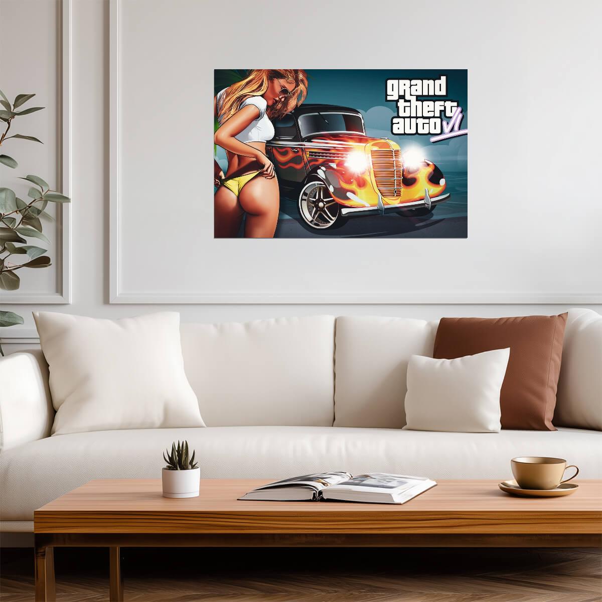 Grand Theft Auto VI Fan Art Hot Rod & Girl | Vice City Style Poster | Action-Adventure Art - Video Games Poster