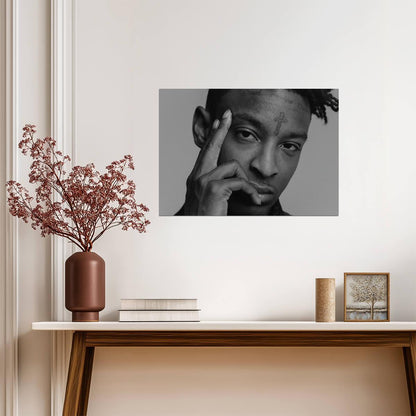 21 Savage Black and White Portrait | Close Up Poster | Hip Hop Star Wall Art - Music Poster