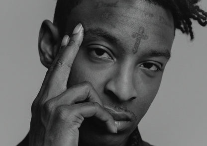 21 Savage Black and White Portrait | Close Up Poster | Hip Hop Star Wall Art - Music Poster