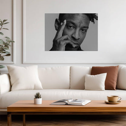 21 Savage Black and White Portrait | Close Up Poster | Hip Hop Star Wall Art - Music Poster