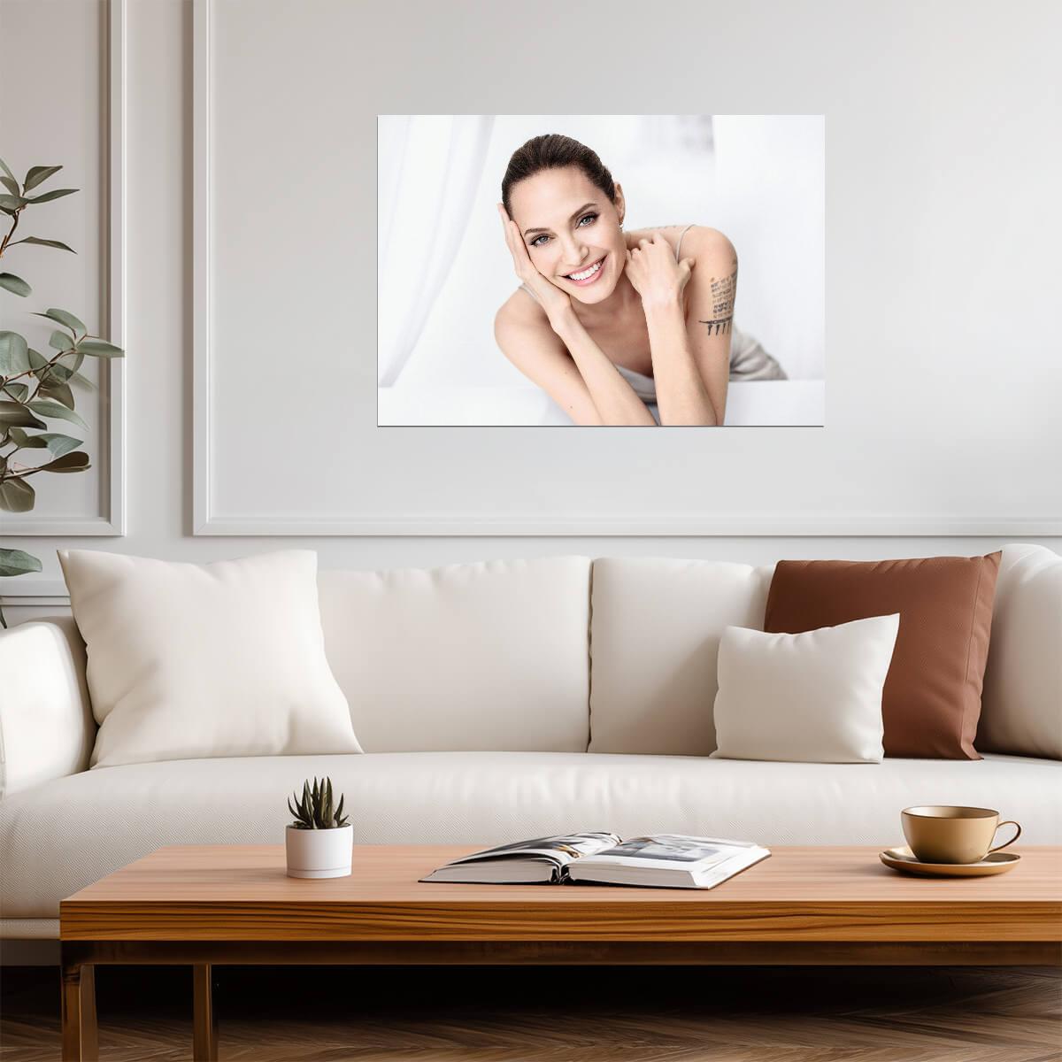 Angelina Jolie Smiling Portrait | Actress Photo Poster | Elegant Celebrity Photoshoot Art - Celebrities Poster