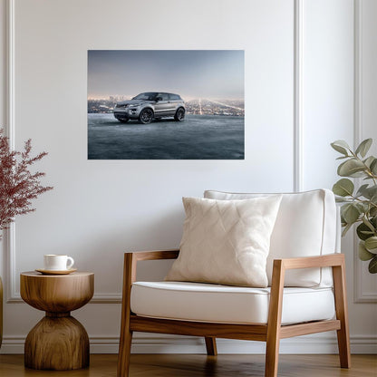 Land Rover Range Rover Evoque Coupe | Luxury Compact SUV Poster | Silver Crossover Overlooking City - Cars Poster