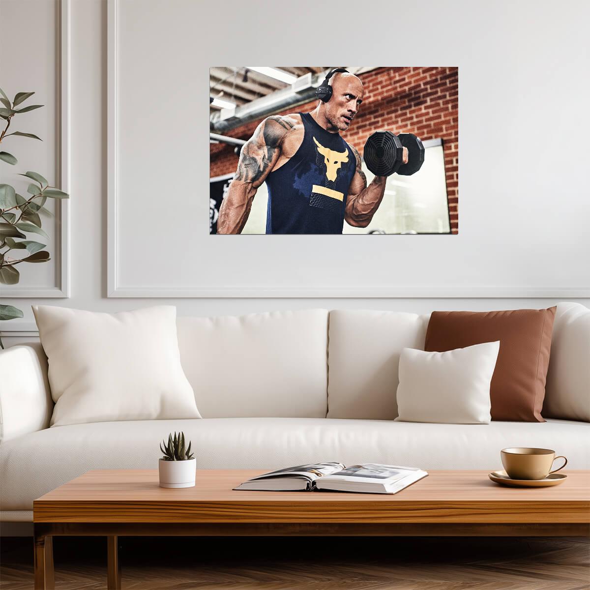 Dwayne Johnson The Rock Lifting Dumbbell | Gym Motivation Poster | Fitness Wall Art - Sports Poster