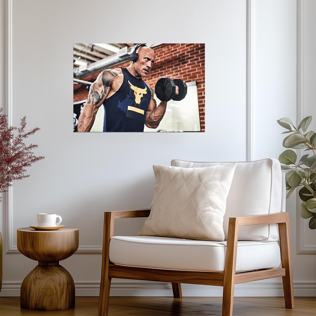 Dwayne Johnson The Rock Lifting Dumbbell | Gym Motivation Poster | Fitness Wall Art - Sports Poster