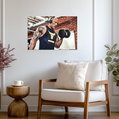 Dwayne Johnson The Rock Lifting Dumbbell | Gym Motivation Poster | Fitness Wall Art - Sports Poster
