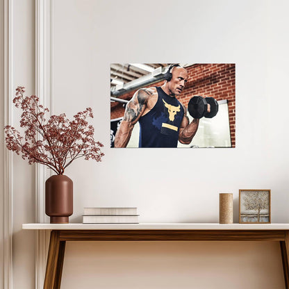 Dwayne Johnson The Rock Lifting Dumbbell | Gym Motivation Poster | Fitness Wall Art - Sports Poster