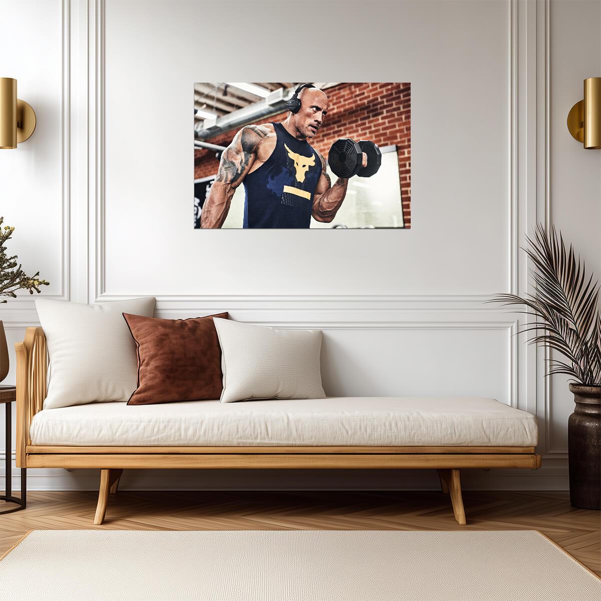 Dwayne Johnson The Rock Lifting Dumbbell | Gym Motivation Poster | Fitness Wall Art - Sports Poster