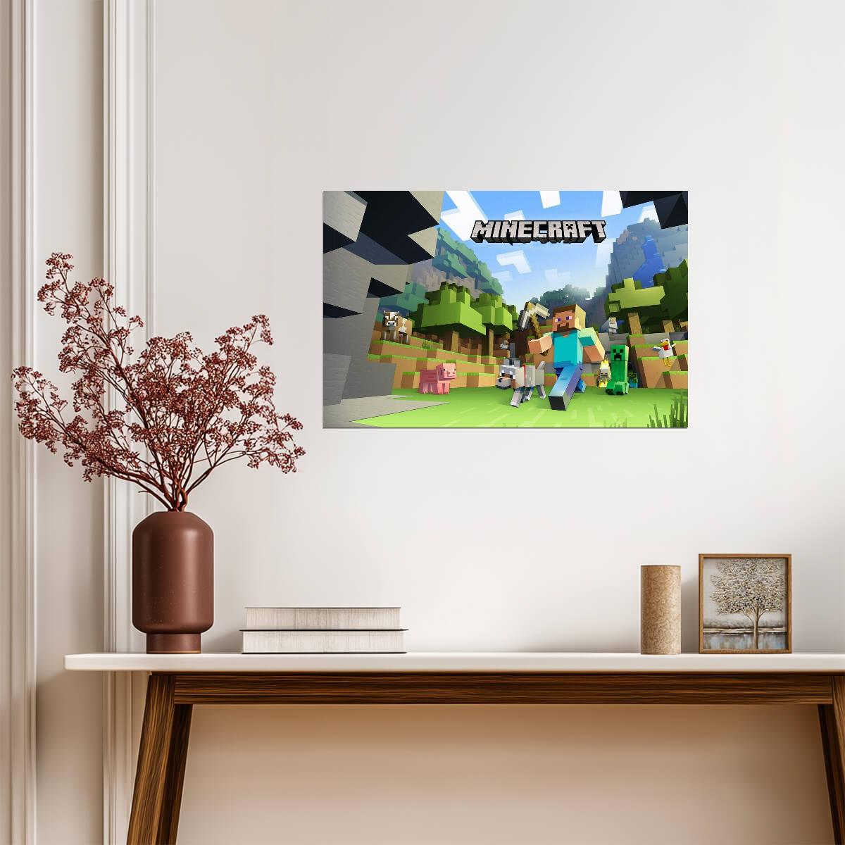 Minecraft Steve & Mobs | Classic Game Promo Art Poster | Sandbox Adventure Wall Decor - Video Games Poster