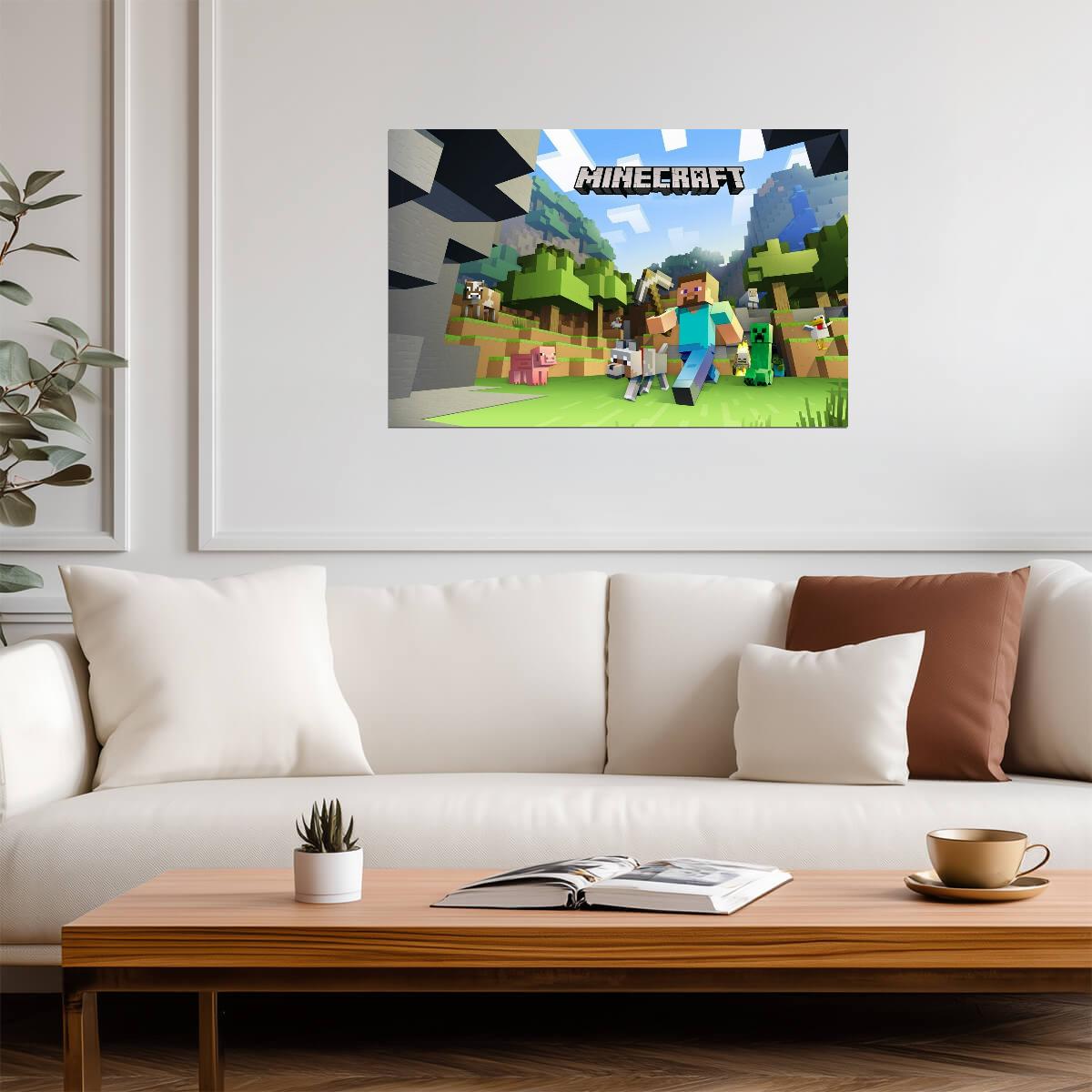 Minecraft Steve & Mobs | Classic Game Promo Art Poster | Sandbox Adventure Wall Decor - Video Games Poster