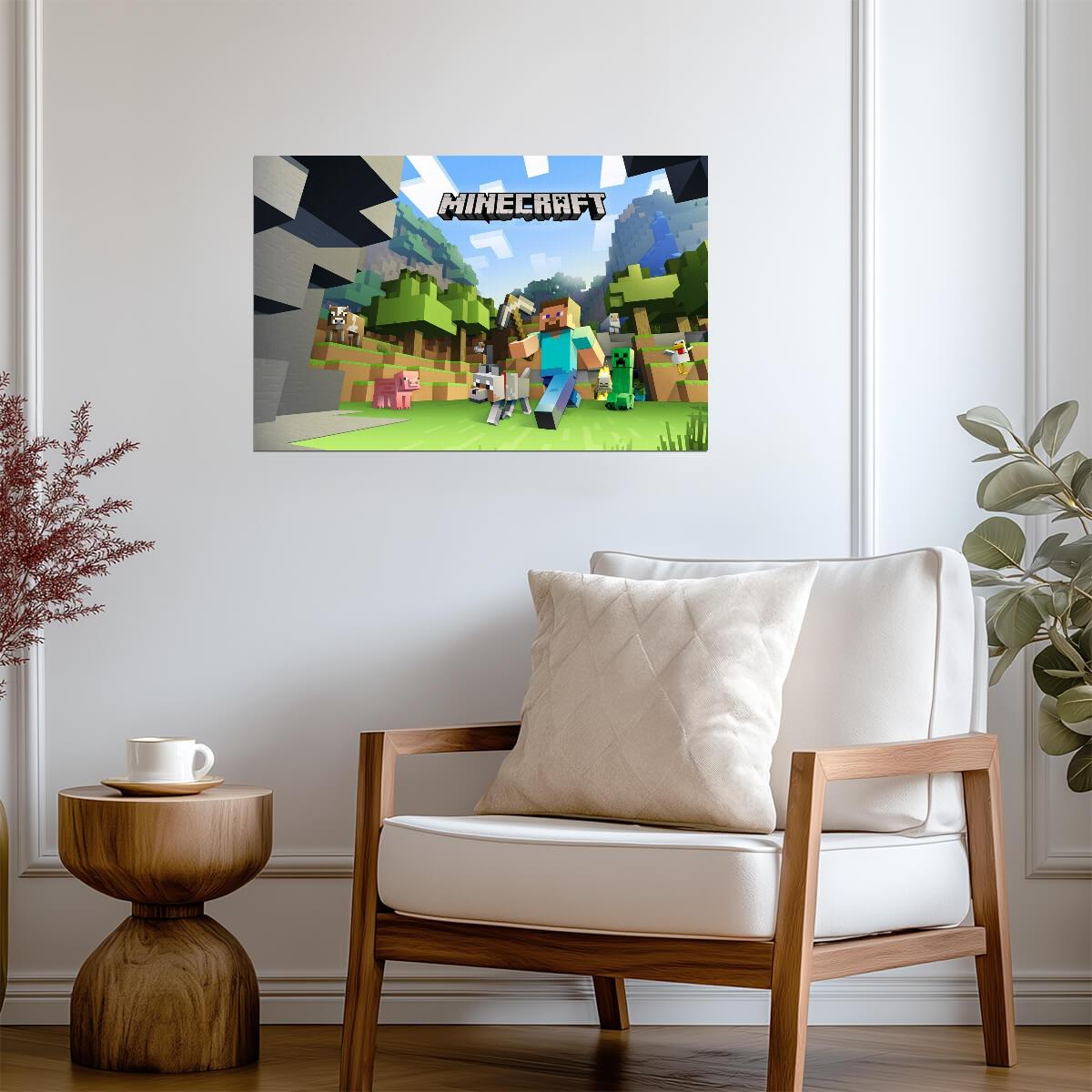 Minecraft Steve & Mobs | Classic Game Promo Art Poster | Sandbox Adventure Wall Decor - Video Games Poster