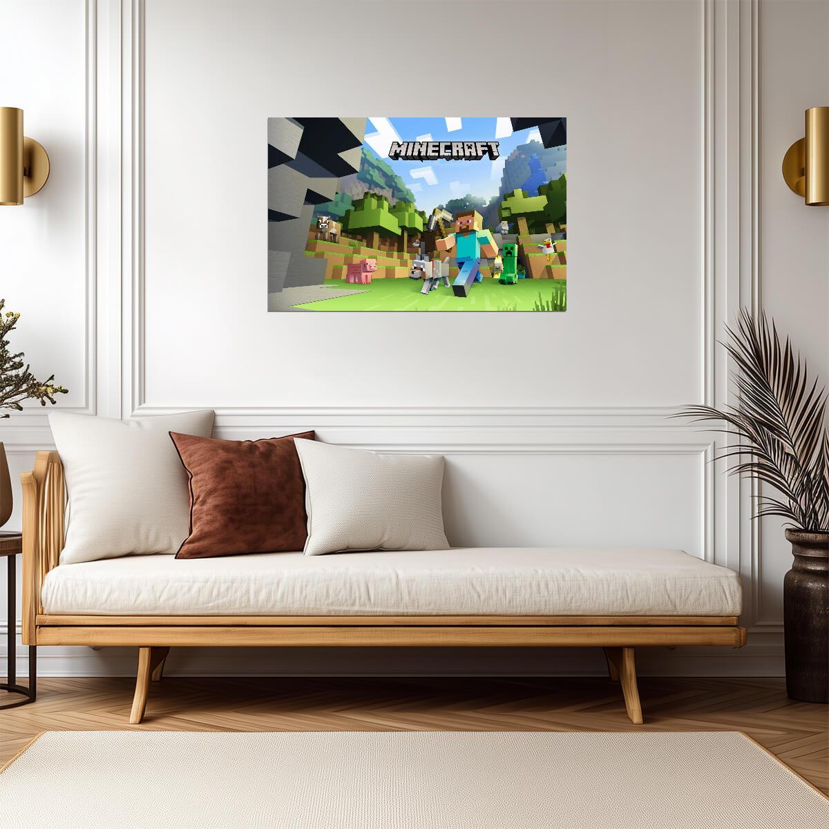Minecraft Steve & Mobs | Classic Game Promo Art Poster | Sandbox Adventure Wall Decor - Video Games Poster